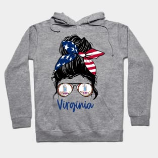 Virginia girl Messy bun , American Girl , Virginia Flag Hoodie